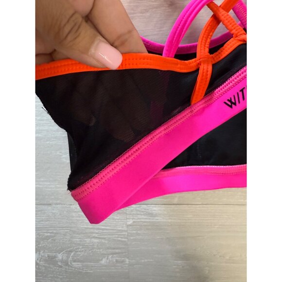 Womens Strappy Black & Pink Sports Bra By WITH Wear It To Heart - Picture 3 of 10